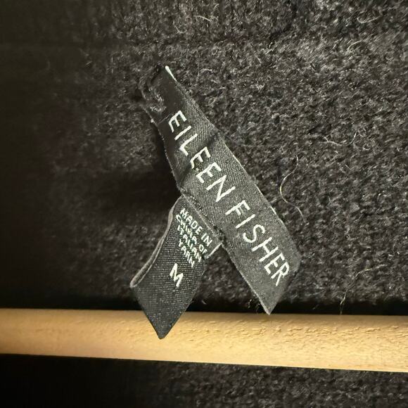 Eileen Fisher Black Gray Ombre Knit Open Front Yak Wool Silk Cardigan Sweater M - Picture 8 of 9